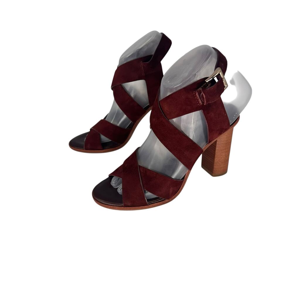 Joie Avery Burgundy Suede Strappy High Stacked Heeled Sandal Sz 36 5.5 - Picture 3 of 7